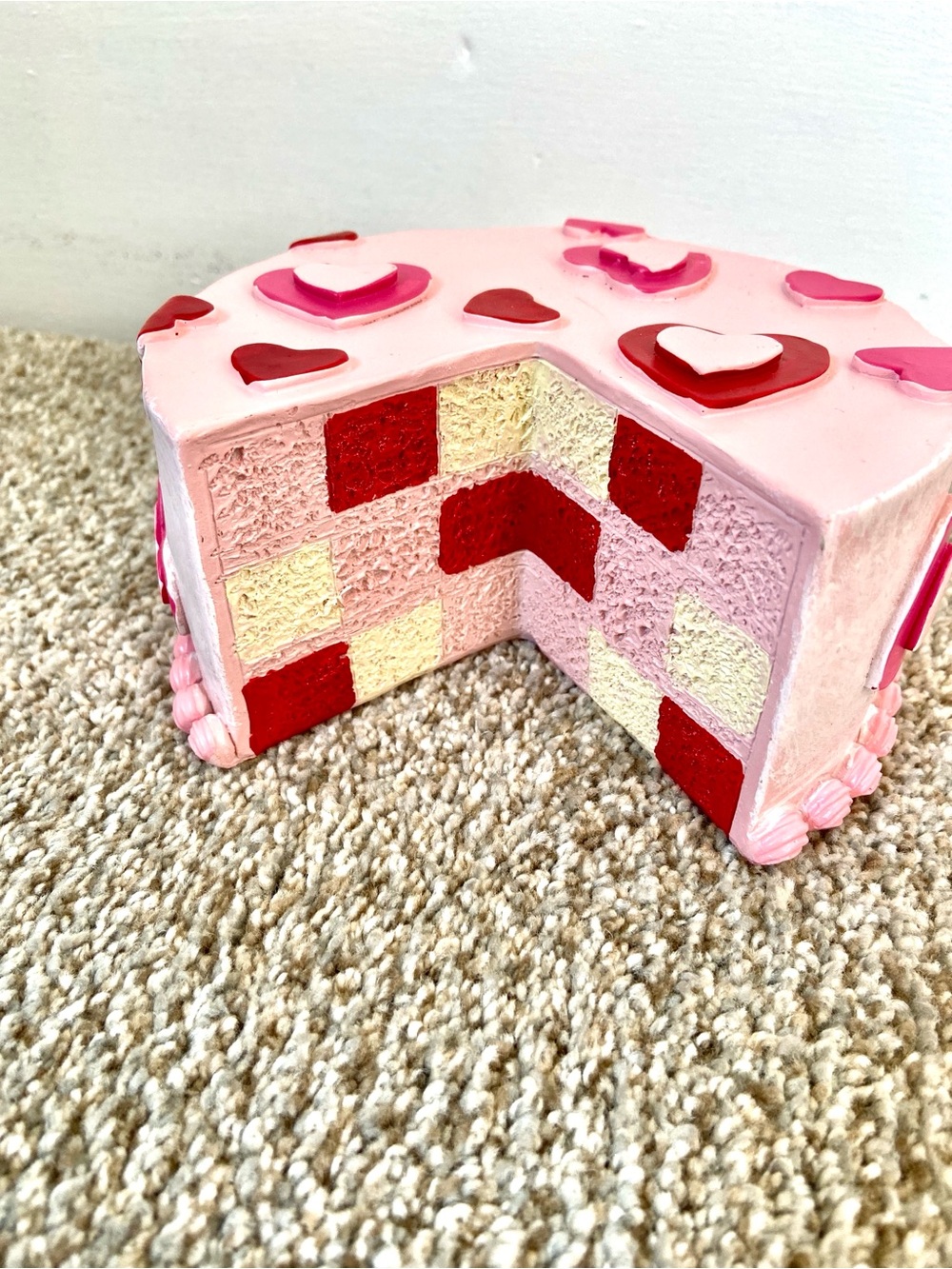 Valentines Day Faux Cake Decor Pink Hearts Red Checkerboard Tiered Tray - Picture 4 of 15